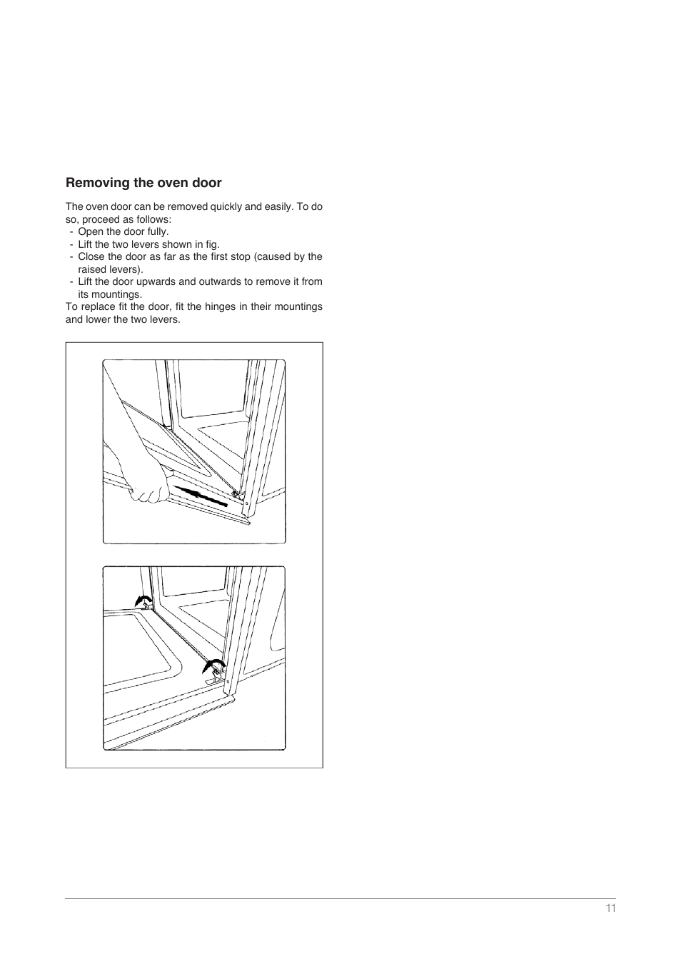 Removing the oven door | Kleenmaid OMF6010 User Manual | Page 11 / 16