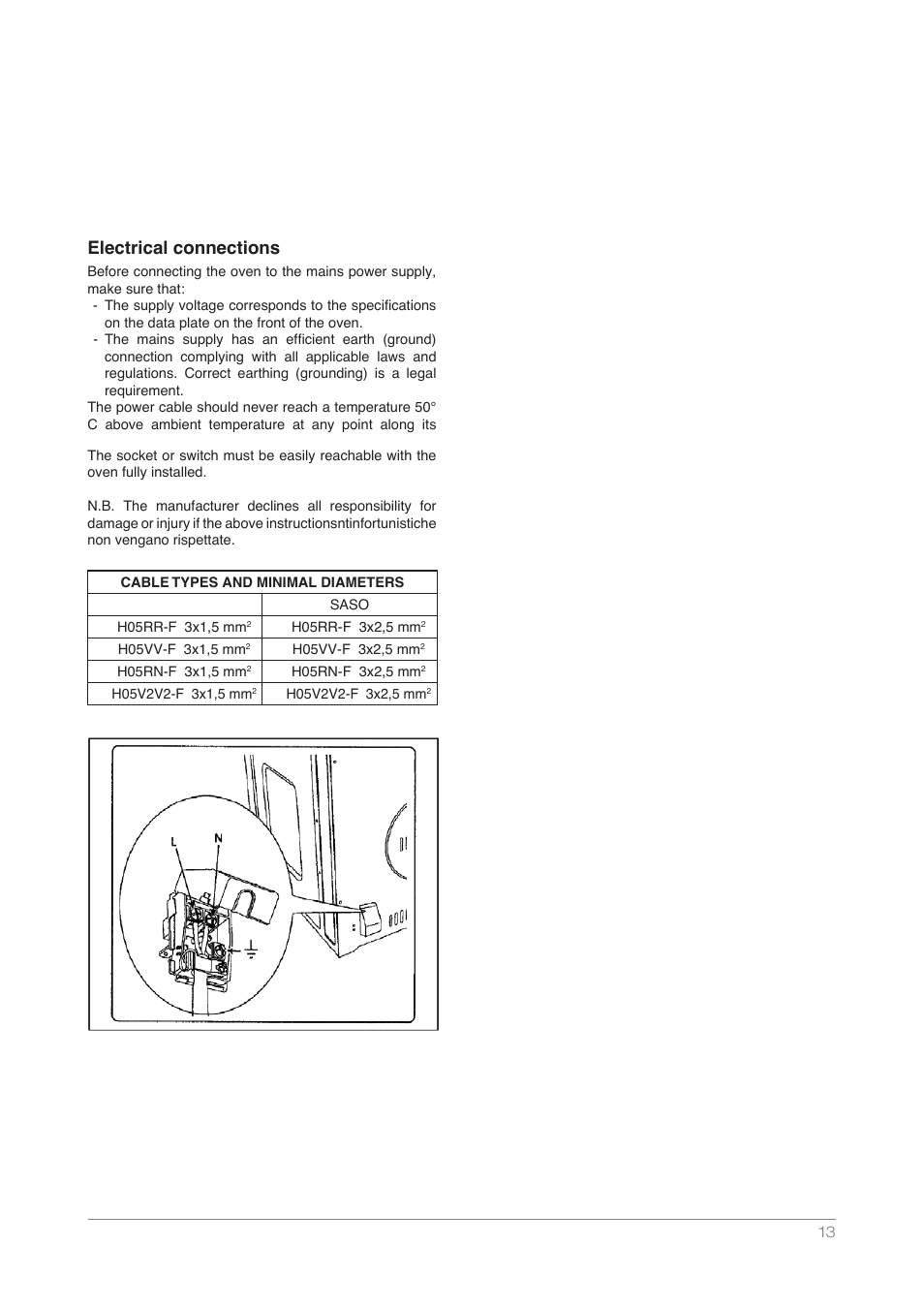 Electrical connections | Kleenmaid OMF6010 User Manual | Page 13 / 16
