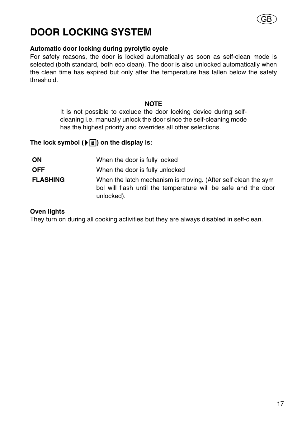 Door locking system | Kleenmaid OMFP6010 User Manual | Page 19 / 28