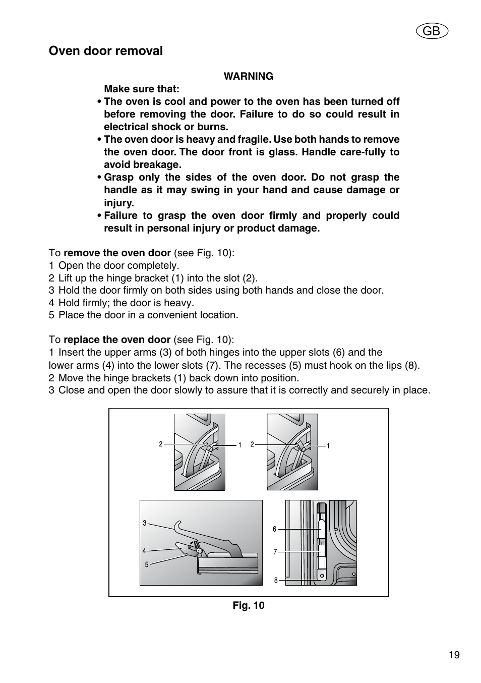 Oven door removal | Kleenmaid OMFP6010 User Manual | Page 21 / 28