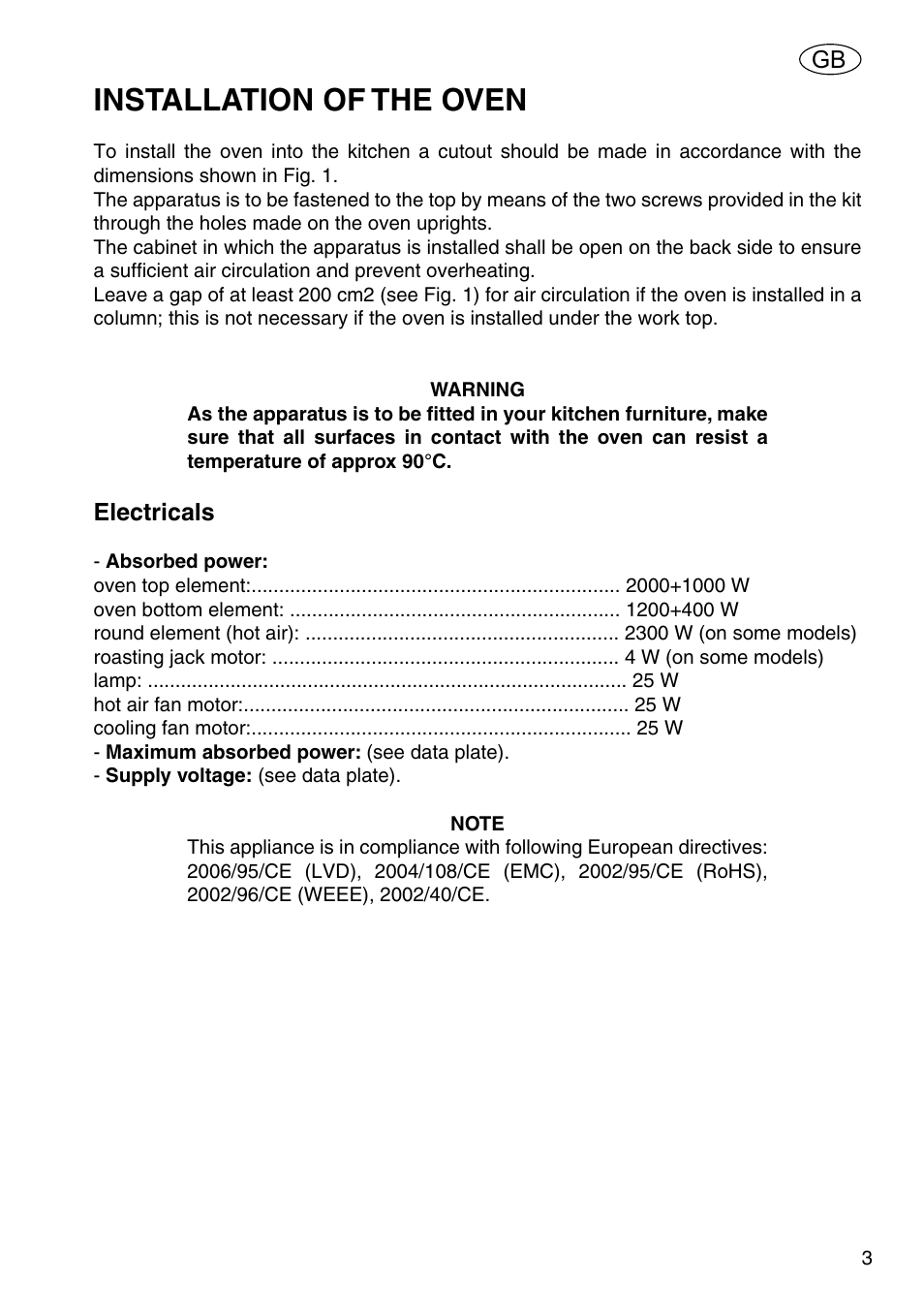 Installation of the oven | Kleenmaid OMFP6010 User Manual | Page 5 / 28