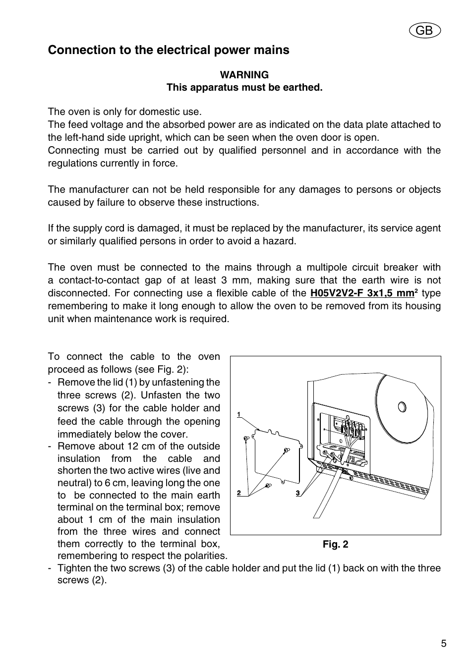 Connection to the electrical power mains | Kleenmaid OMFP6010 User Manual | Page 7 / 28