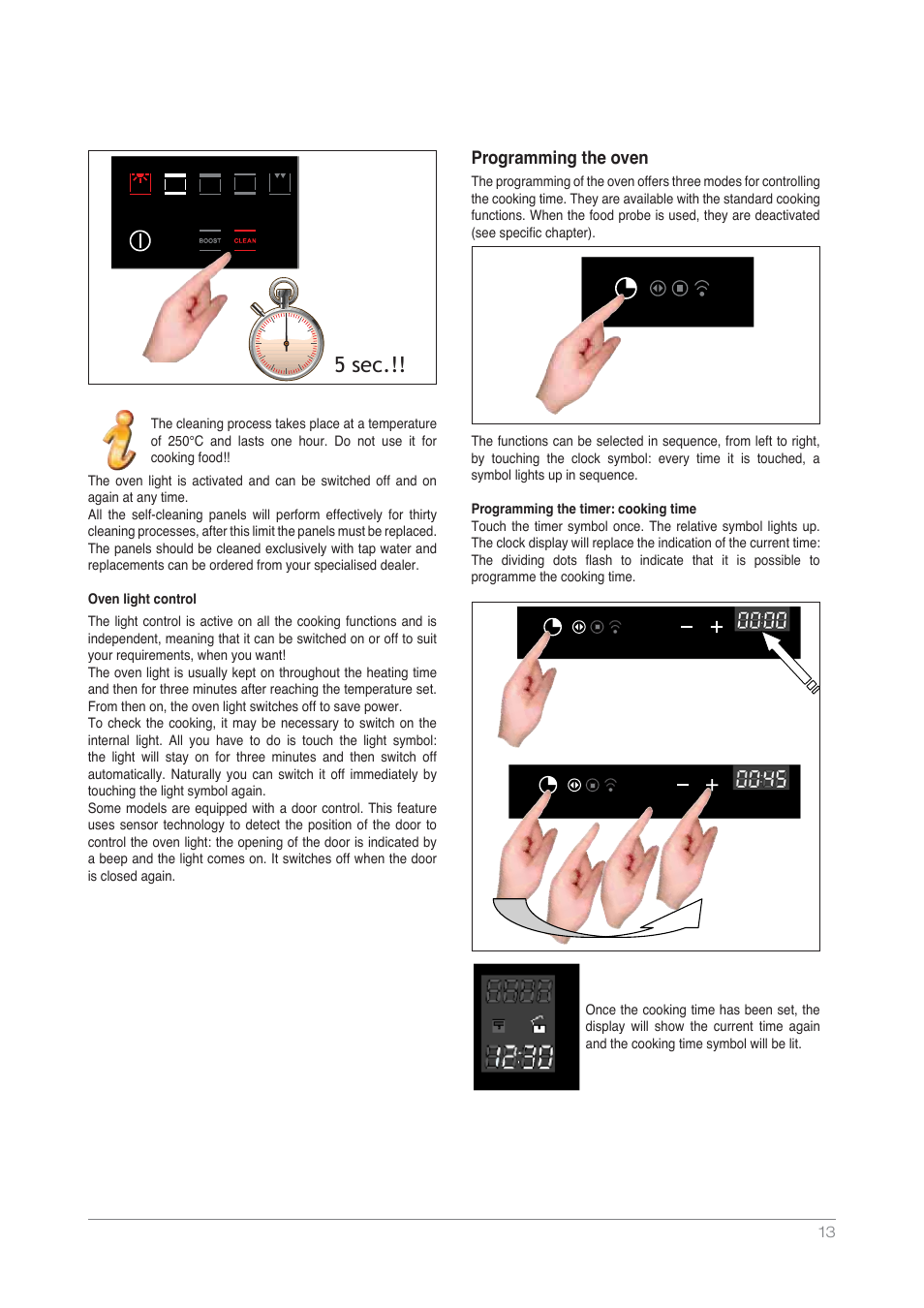 5 sec, Programming the oven | Kleenmaid OMF6012 User Manual | Page 13 / 20