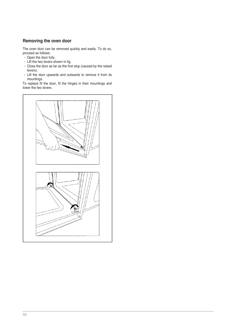 Removing the oven door | Kleenmaid OMF6012 User Manual | Page 16 / 20