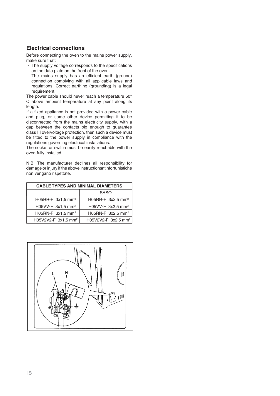 Electrical connections | Kleenmaid OMF6012 User Manual | Page 18 / 20