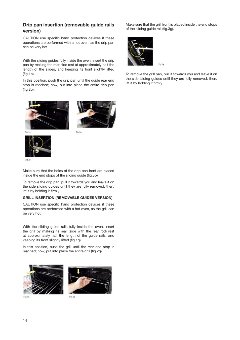 Drip pan insertion (removable guide rails version) | Kleenmaid OMF6020 User Manual | Page 14 / 20