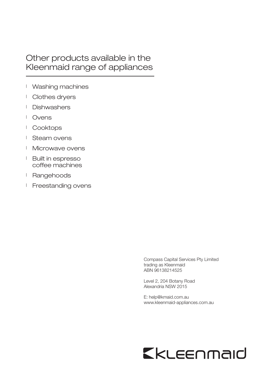 Kleenmaid OMF6020 User Manual | Page 20 / 20