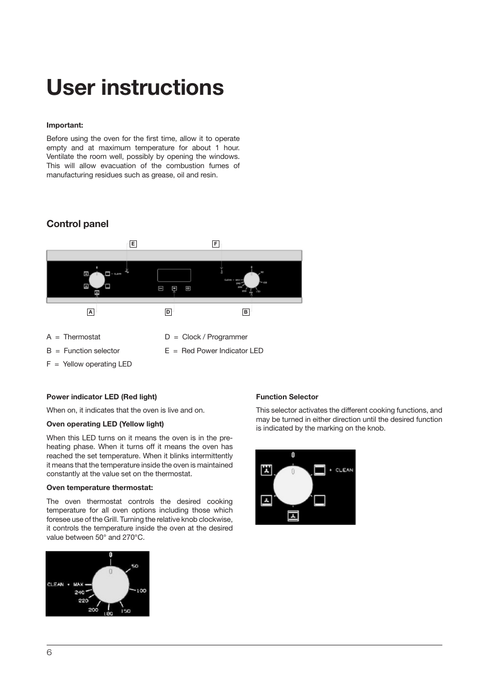 User instructions, Control panel | Kleenmaid OMF6020 User Manual | Page 6 / 20