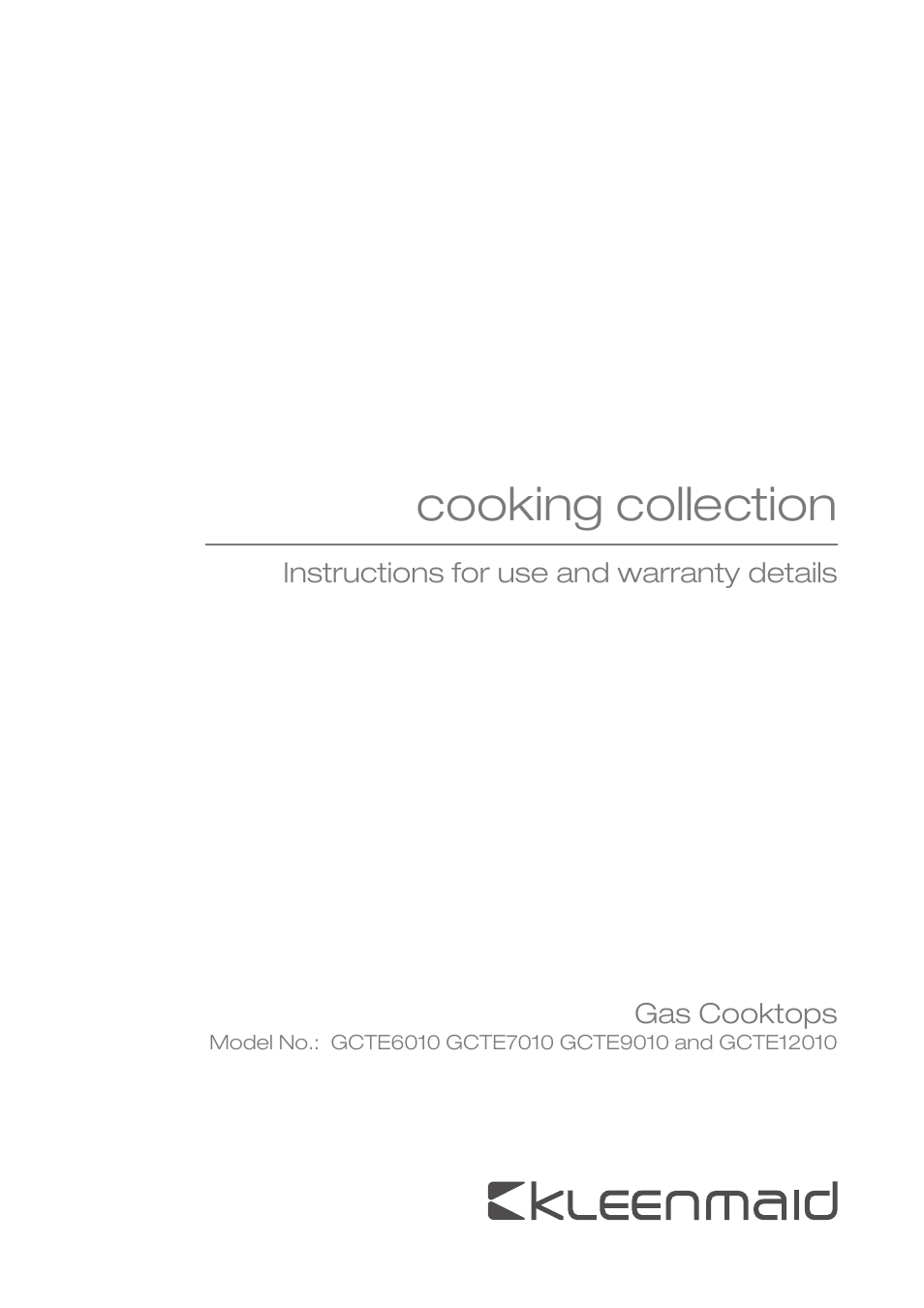 Kleenmaid GCTE6010 User Manual | 16 pages