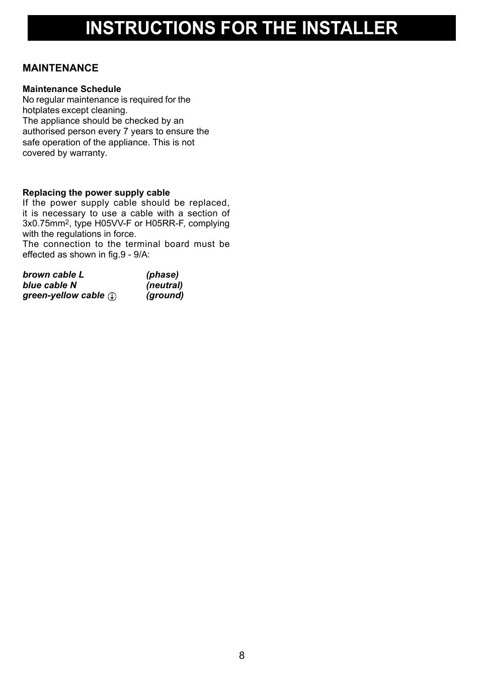 Instructions for the installer | Kleenmaid GCT6020 User Manual | Page 12 / 20