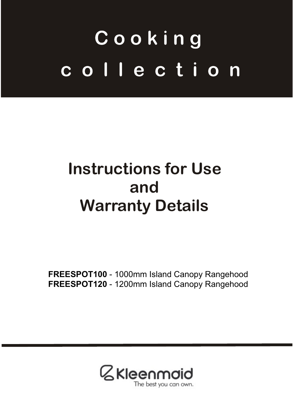 Kleenmaid FREESPOT100 User Manual | 12 pages