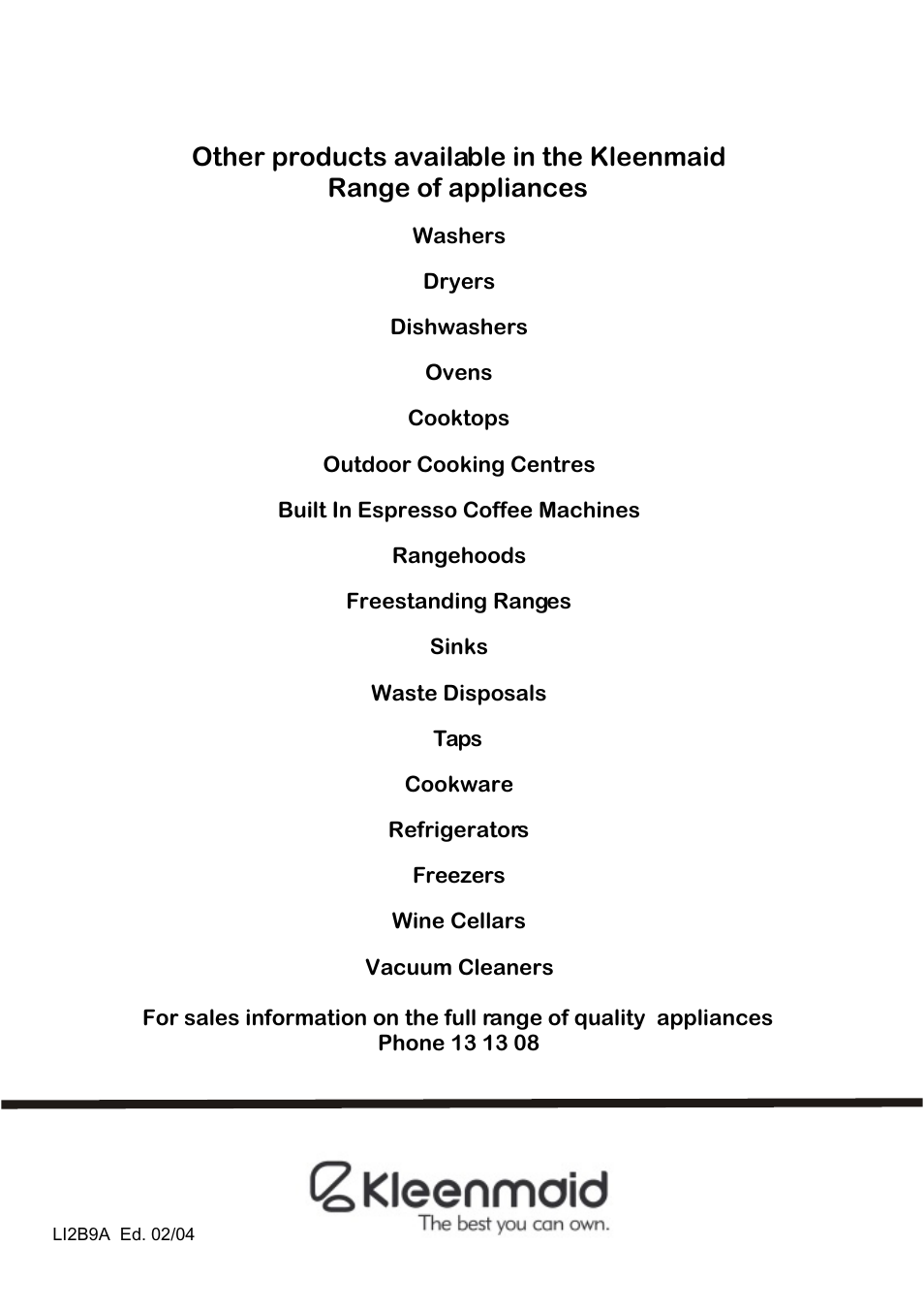 Kleenmaid FREESPOT100 User Manual | Page 12 / 12