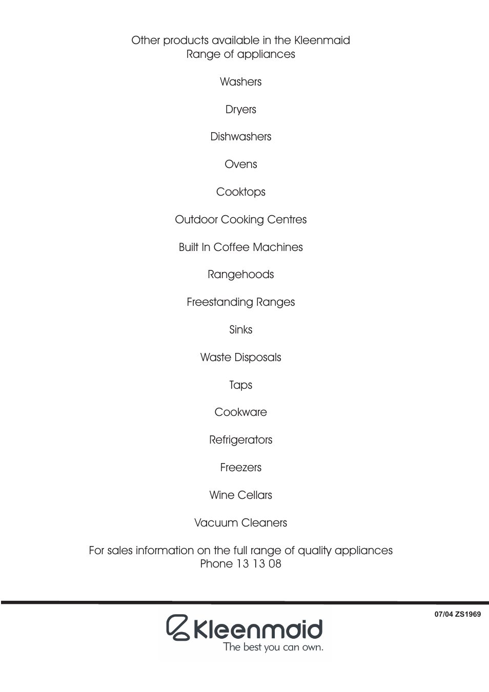 Kleenmaid K70 User Manual | Page 16 / 16