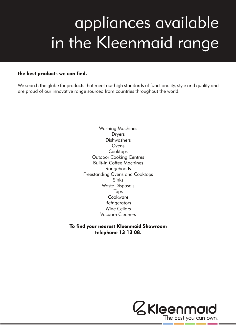 Appliances available in the kleenmaid range | Kleenmaid MENHIR User Manual | Page 11 / 12