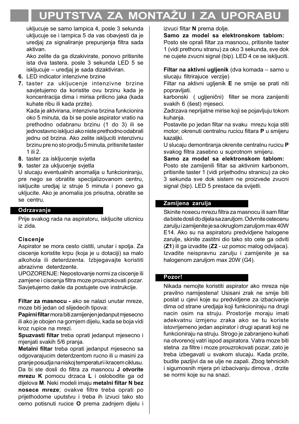 Uputstva za montau i za uporabu hr | Kleenmaid TONDA90 User Manual | Page 24 / 34