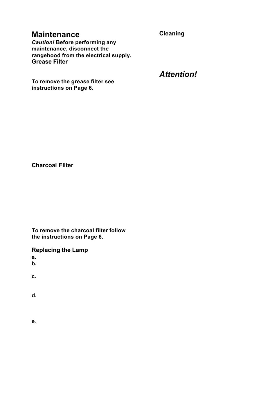 Maintenance, Attention | Kleenmaid RH4X User Manual | Page 8 / 12