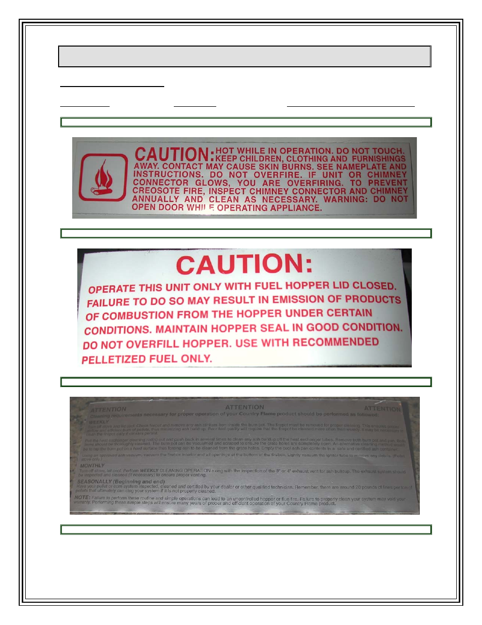 Appendix g: labels | Country Flame CF-04 User Manual | Page 57 / 58