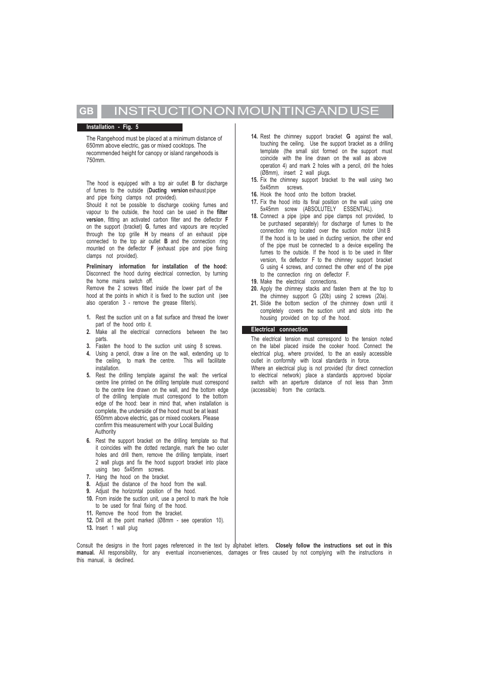 Inst tion on mounting and use, Instruction on mounting and use | Kleenmaid RH16 User Manual | Page 5 / 12