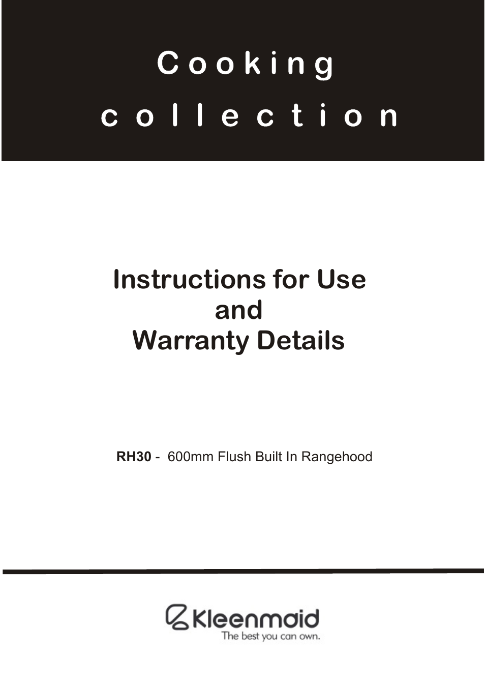 Kleenmaid RH30 User Manual | 8 pages