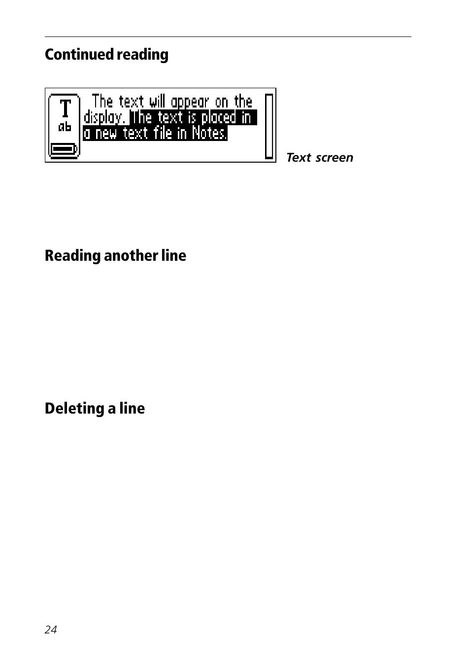 Deleting a line, Text screen | C Technologies Mobile Information Collector C-Pen User Manual | Page 24 / 95