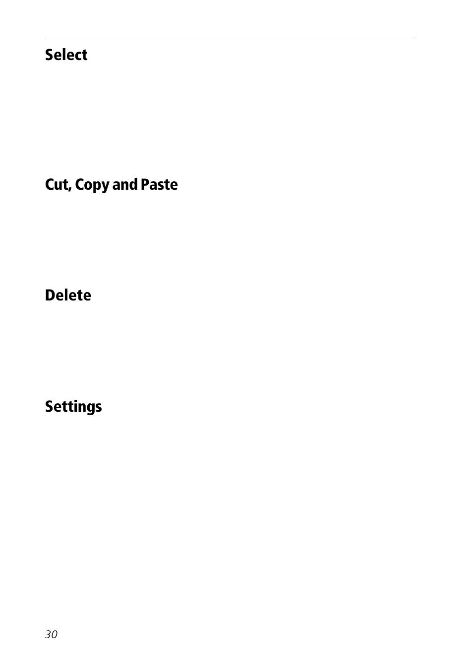 Cut, copy and paste, Delete, Select | Settings | C Technologies Mobile Information Collector C-Pen User Manual | Page 30 / 95