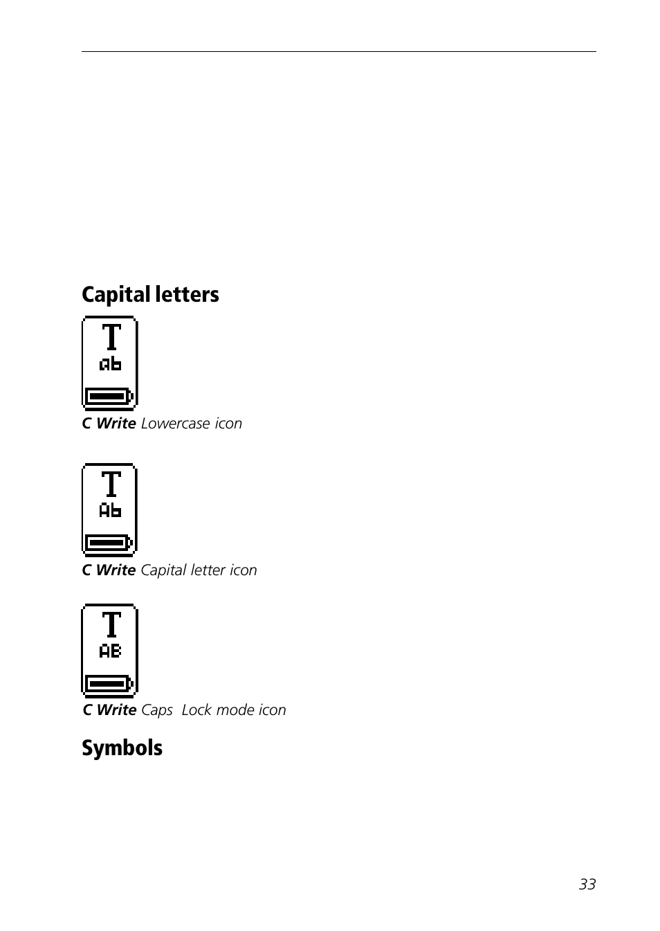 Capital letters, Symbols | C Technologies Mobile Information Collector C-Pen User Manual | Page 33 / 95