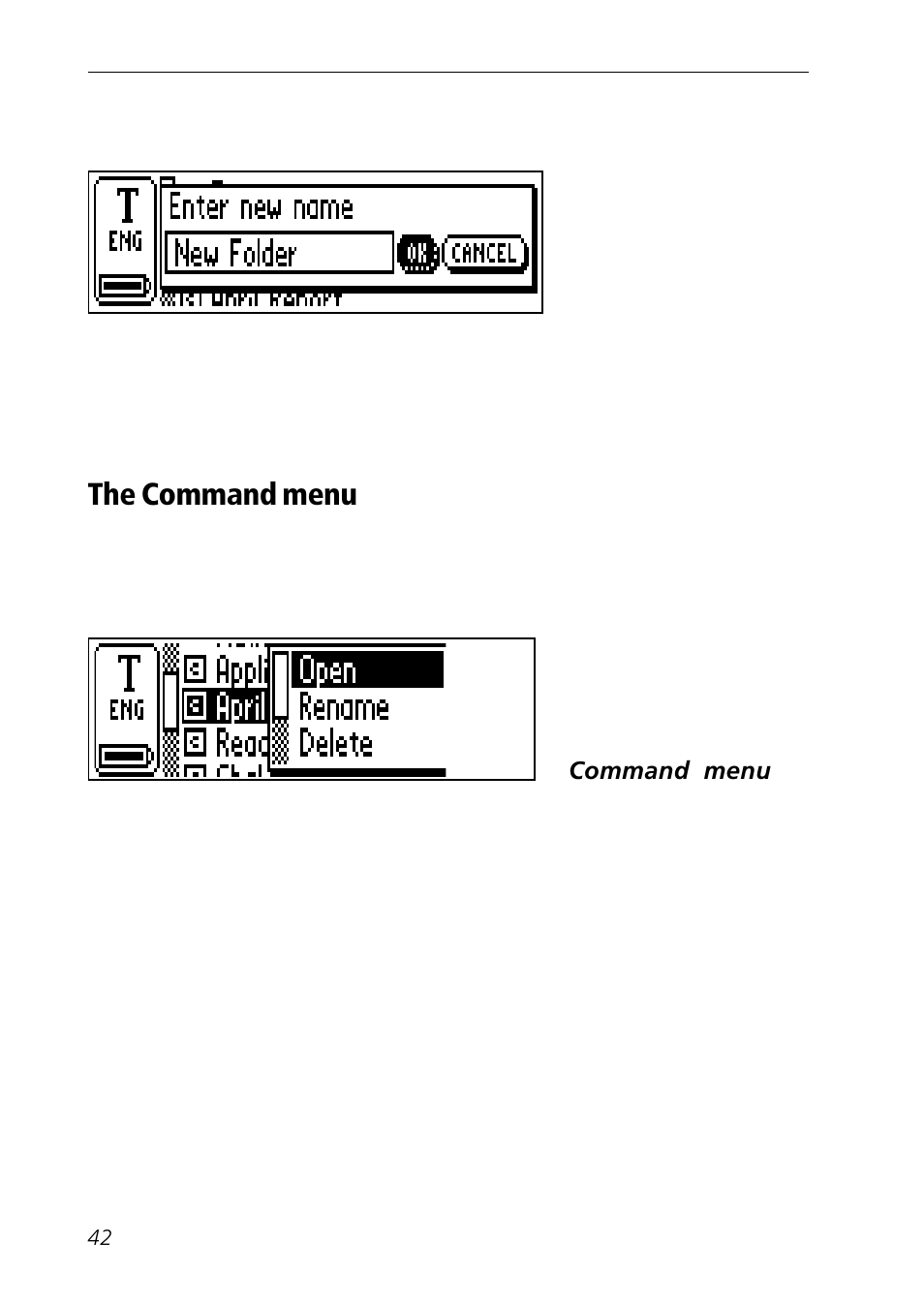 Command menu, Delete, Open | Rename | C Technologies Mobile Information Collector C-Pen User Manual | Page 42 / 95