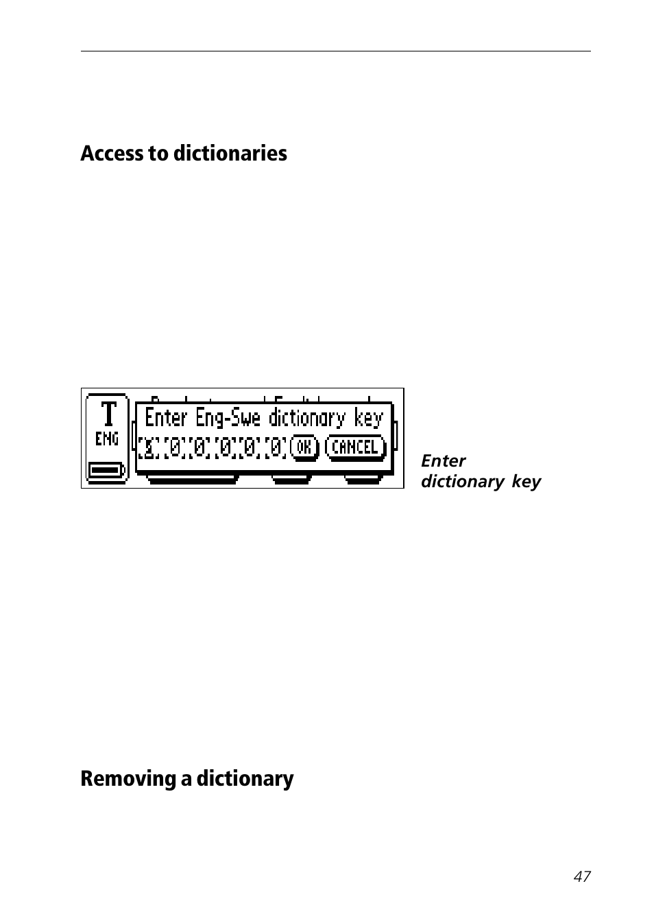 Dictionary licence key, Remove dictionary | C Technologies Mobile Information Collector C-Pen User Manual | Page 47 / 95