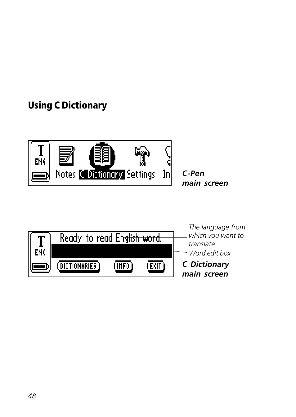 Using c dictionary | C Technologies Mobile Information Collector C-Pen User Manual | Page 48 / 95