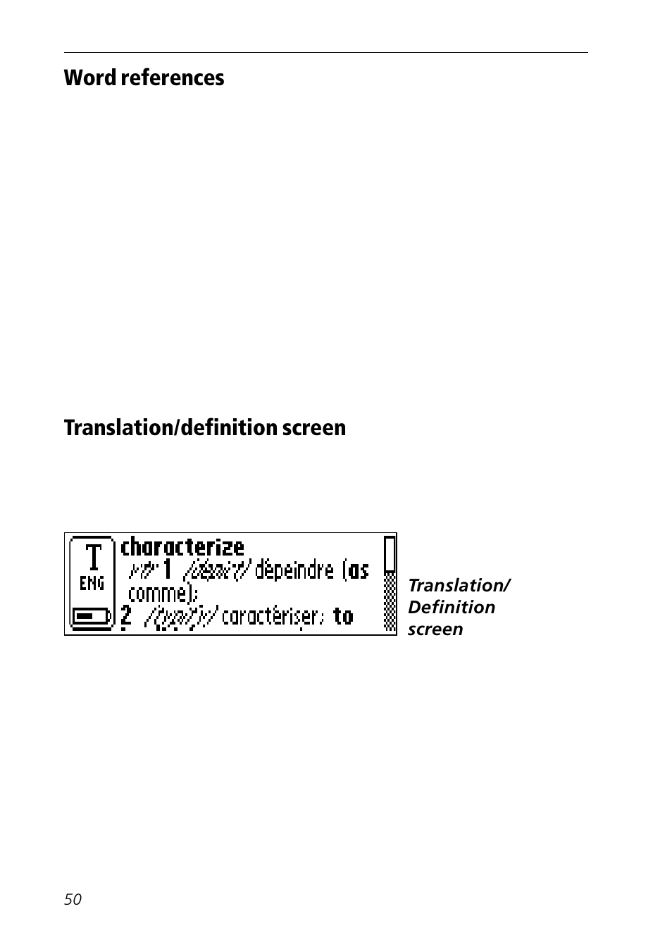 Translation screen, Word references | C Technologies Mobile Information Collector C-Pen User Manual | Page 50 / 95