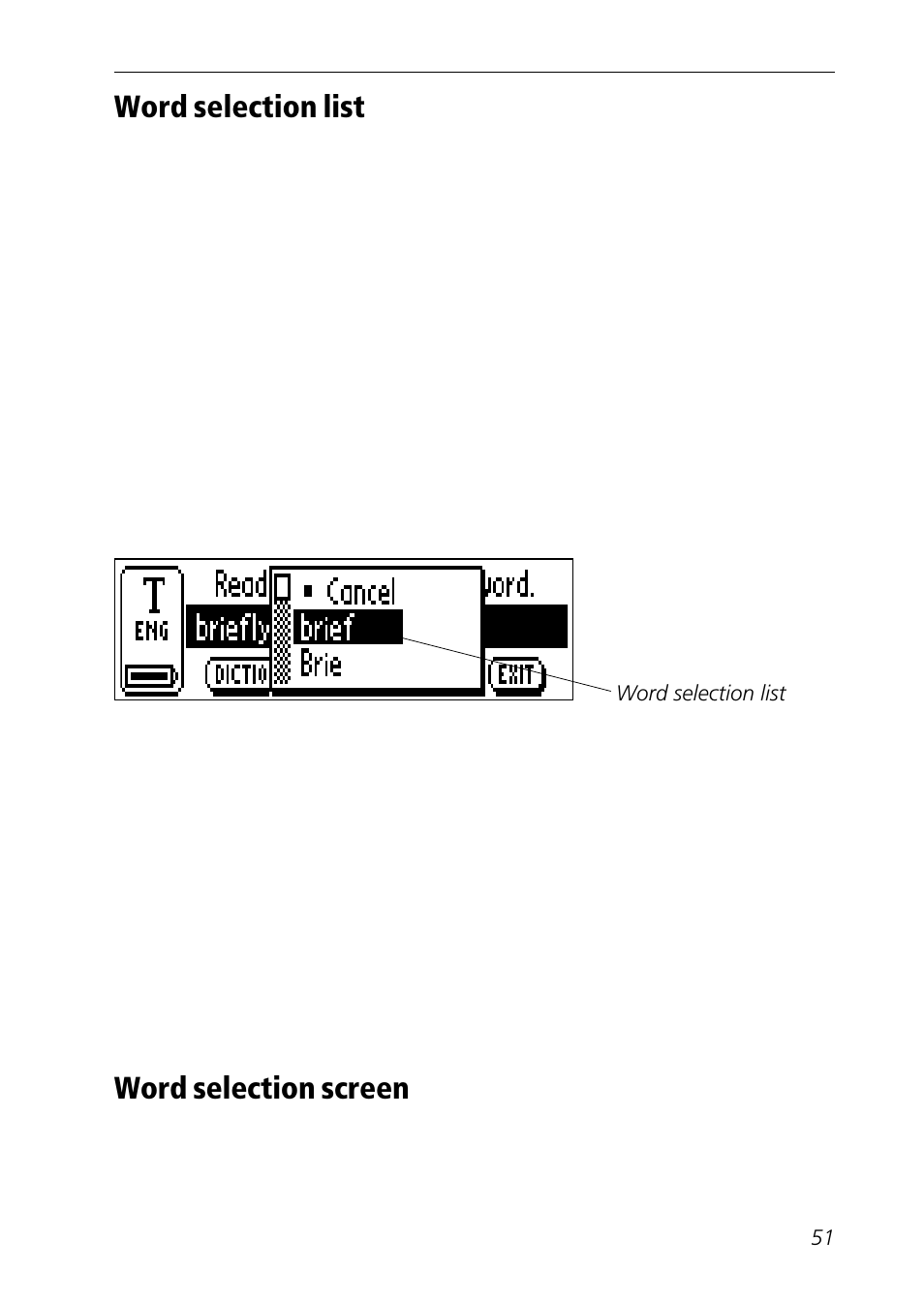 Word selection list, Word selection screen | C Technologies Mobile Information Collector C-Pen User Manual | Page 51 / 95