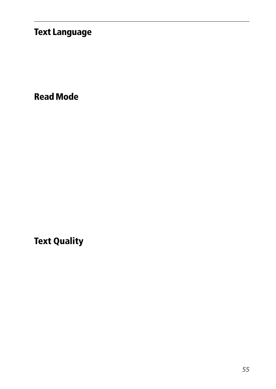 Inverted text, Language, setting, Read mode | Line break, Text language, Text quality, Text, inverted | C Technologies Mobile Information Collector C-Pen User Manual | Page 55 / 95