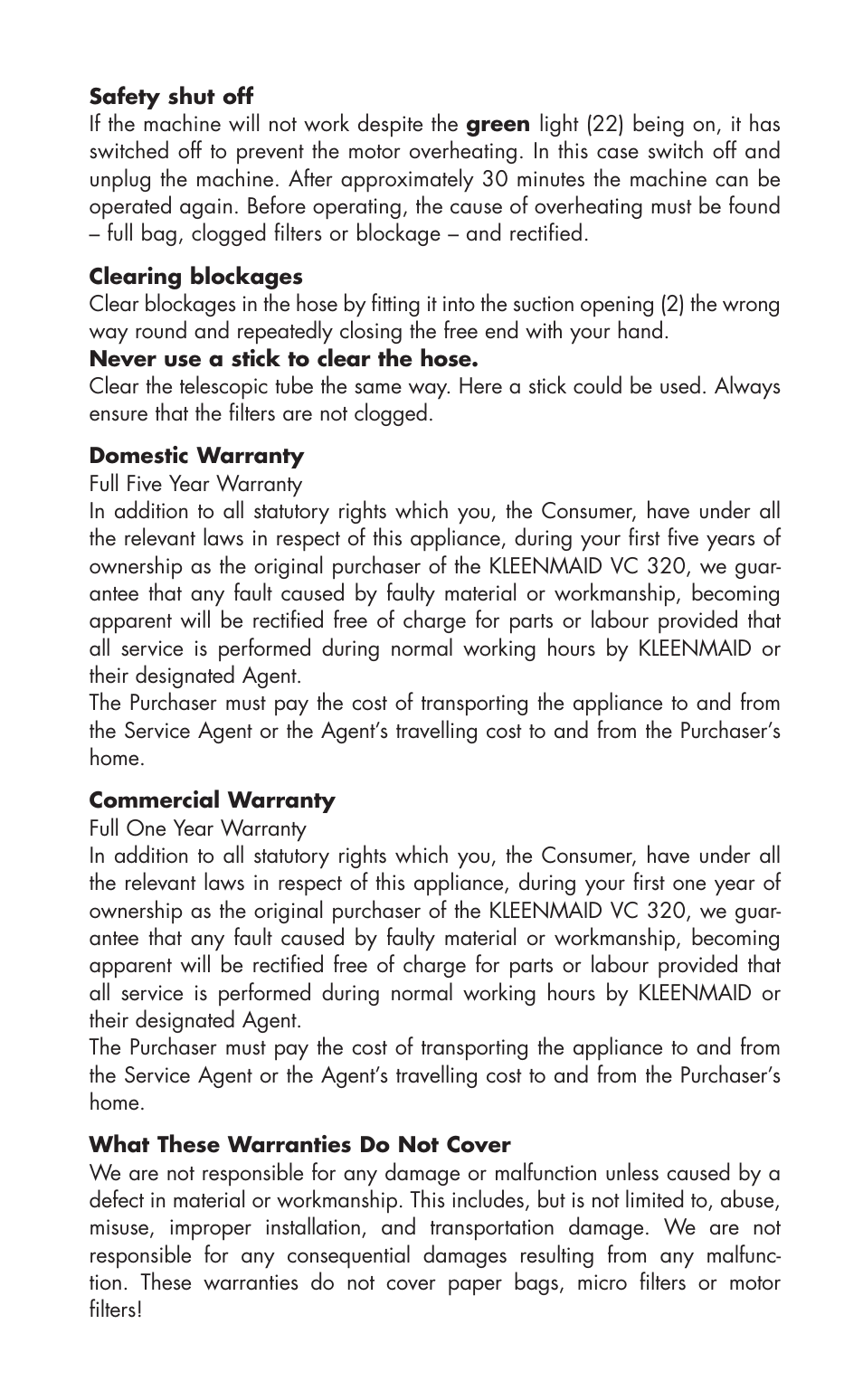 Kleenmaid VC320 User Manual | Page 7 / 8