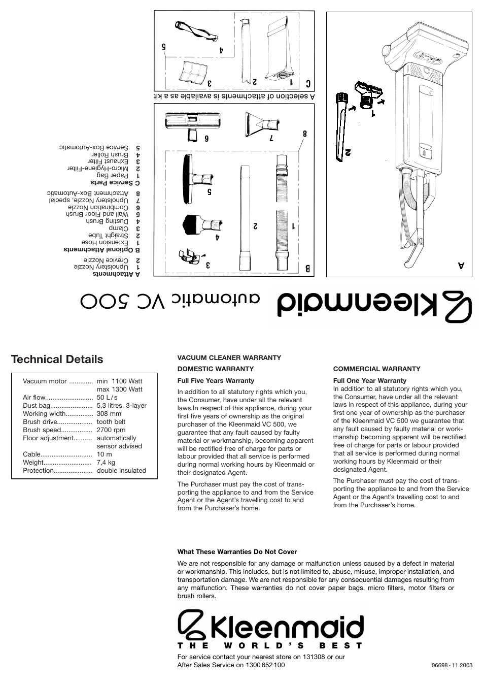 Kleenmaid VC500 User Manual | 4 pages