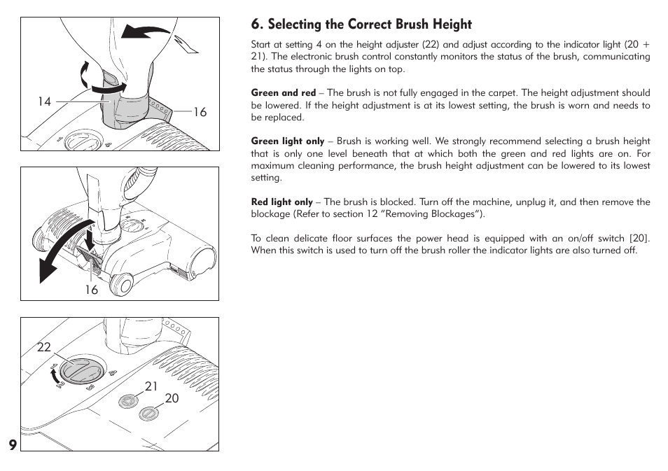 Selecting the correct brush height | Kleenmaid VC700 User Manual | Page 10 / 16