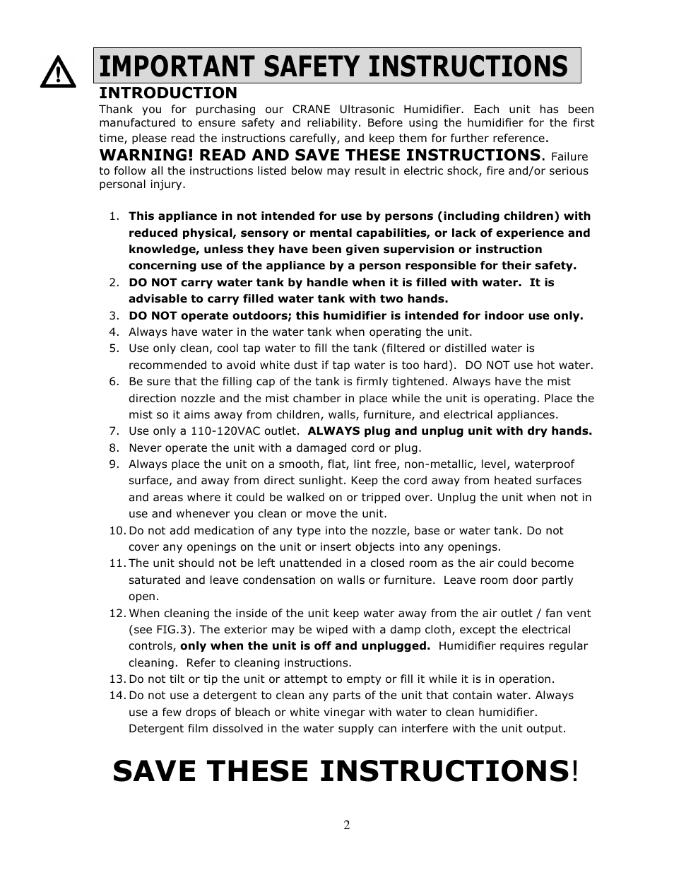 Important safety instructions, Save these instructions, Introduction | Warning! read and save these instructions | Crane & Co. EE-5301(G) User Manual | Page 3 / 13