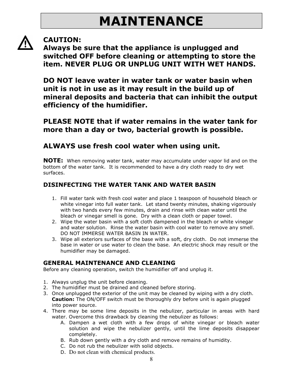 Maintenance | Crane & Co. EE-5301(G) User Manual | Page 9 / 13