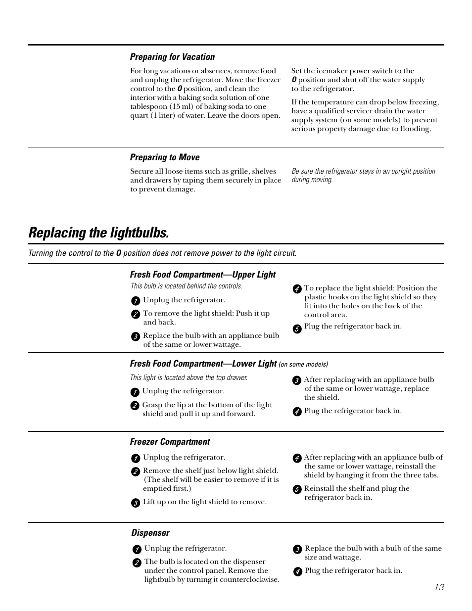 Replacing the lightbulbs | Kleenmaid PSA22 User Manual | Page 13 / 20