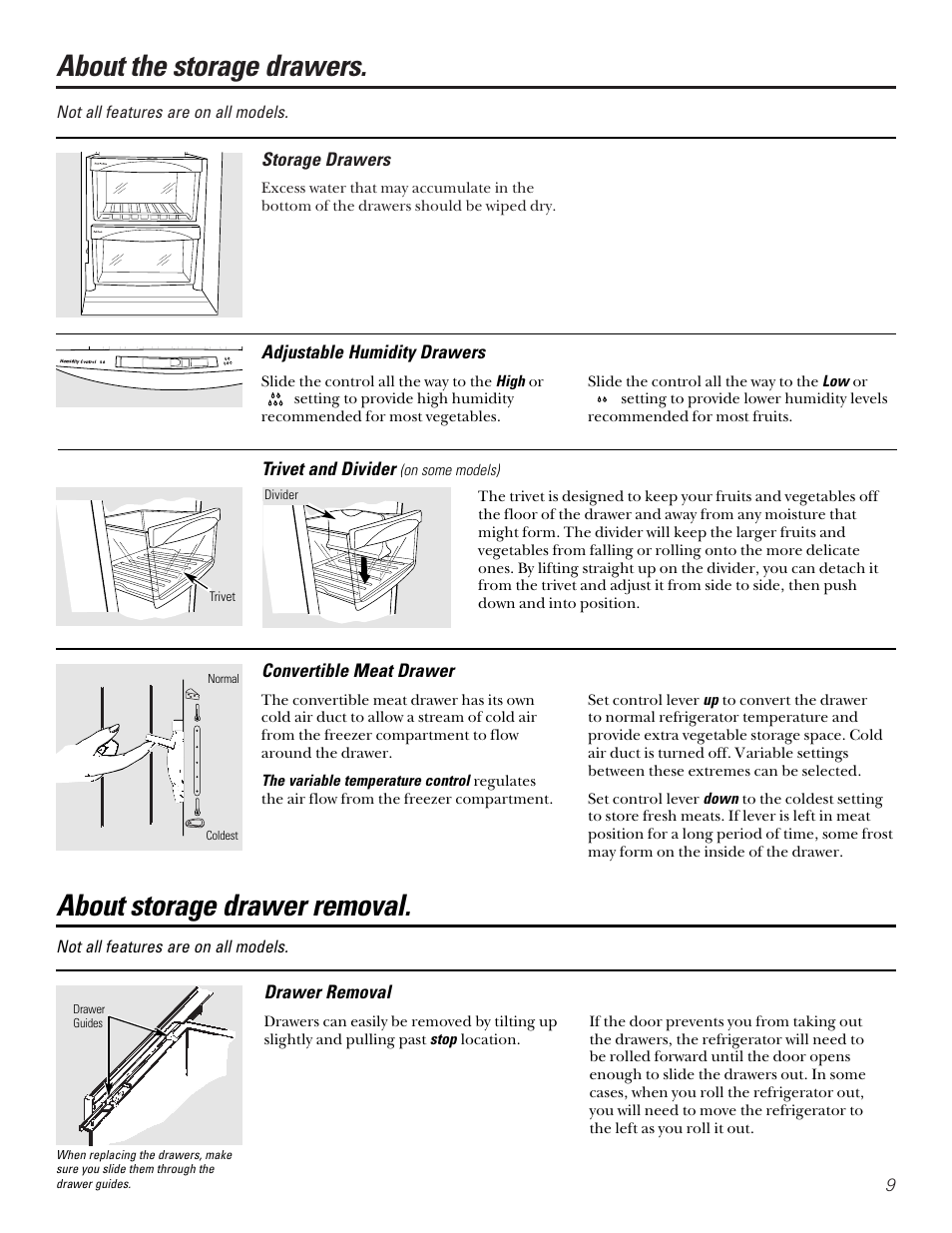 About the storage drawers, About storage drawer removal | Kleenmaid PSA22 User Manual | Page 9 / 20