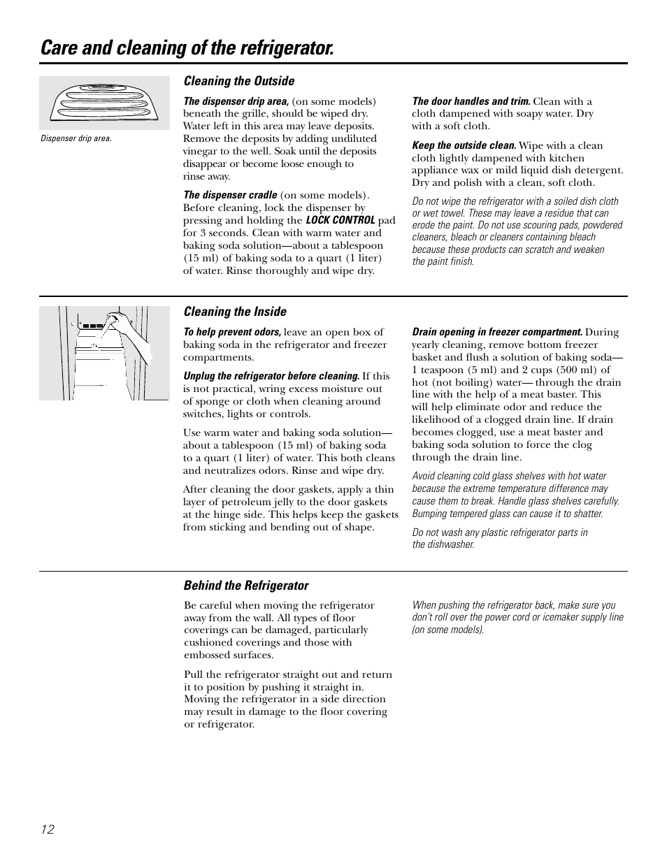 Care and cleaning, Care and cleaning of the refrigerator | Kleenmaid PSG22 User Manual | Page 12 / 72