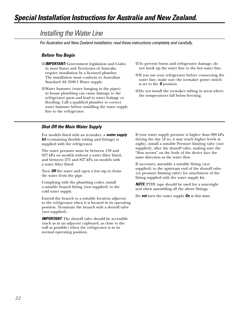 For australia and new zealand, For australia and new zealand –24 | Kleenmaid PSG22 User Manual | Page 22 / 72