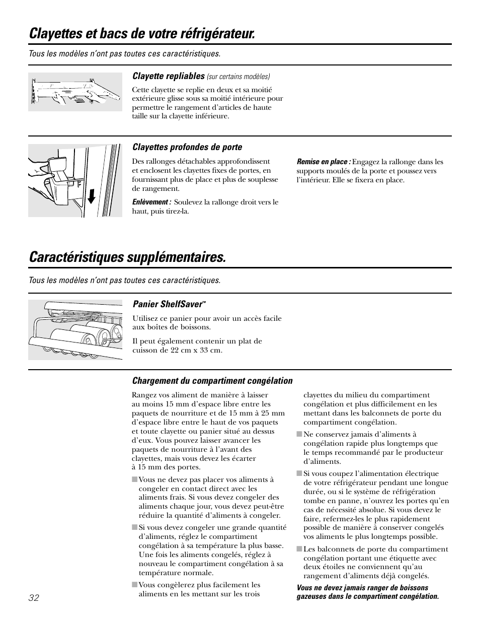 Clayettes et bacs de votre réfrigérateur, Caractéristiques supplémentaires | Kleenmaid PSG22 User Manual | Page 32 / 72