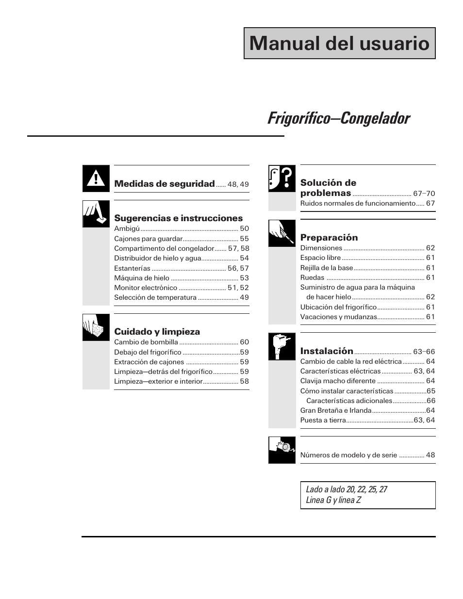 Versión en español, Manual del usuario, Frigorífico—congelador | Kleenmaid TFG27PFXA User Manual | Page 47 / 72