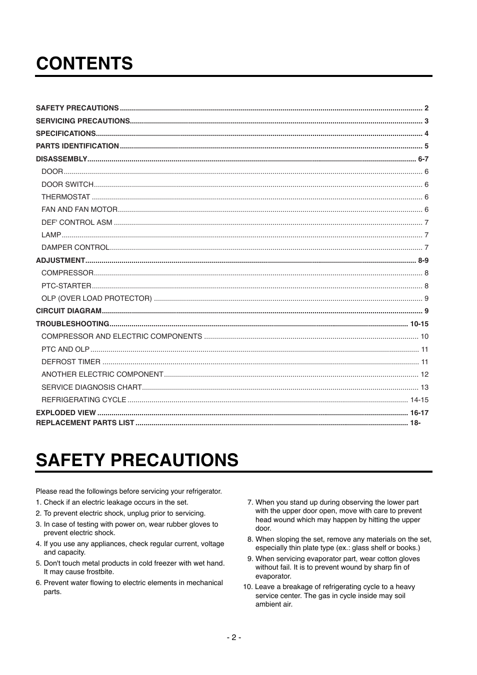 Safety precautions contents | Kleenmaid TBR351ANBRWH User Manual | Page 2 / 18