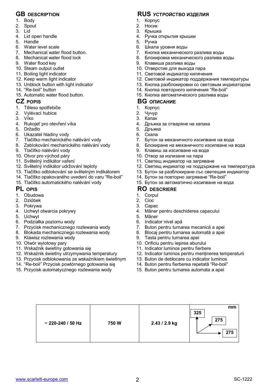 Scarlett SC-1222 User Manual | Page 2 / 20