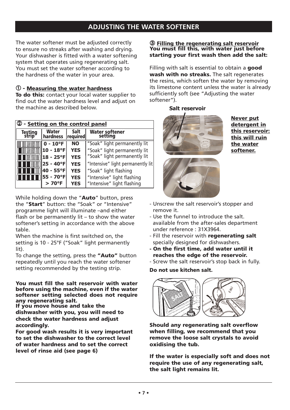 Adjusting the water softener | Kleenmaid DW27i User Manual | Page 7 / 22