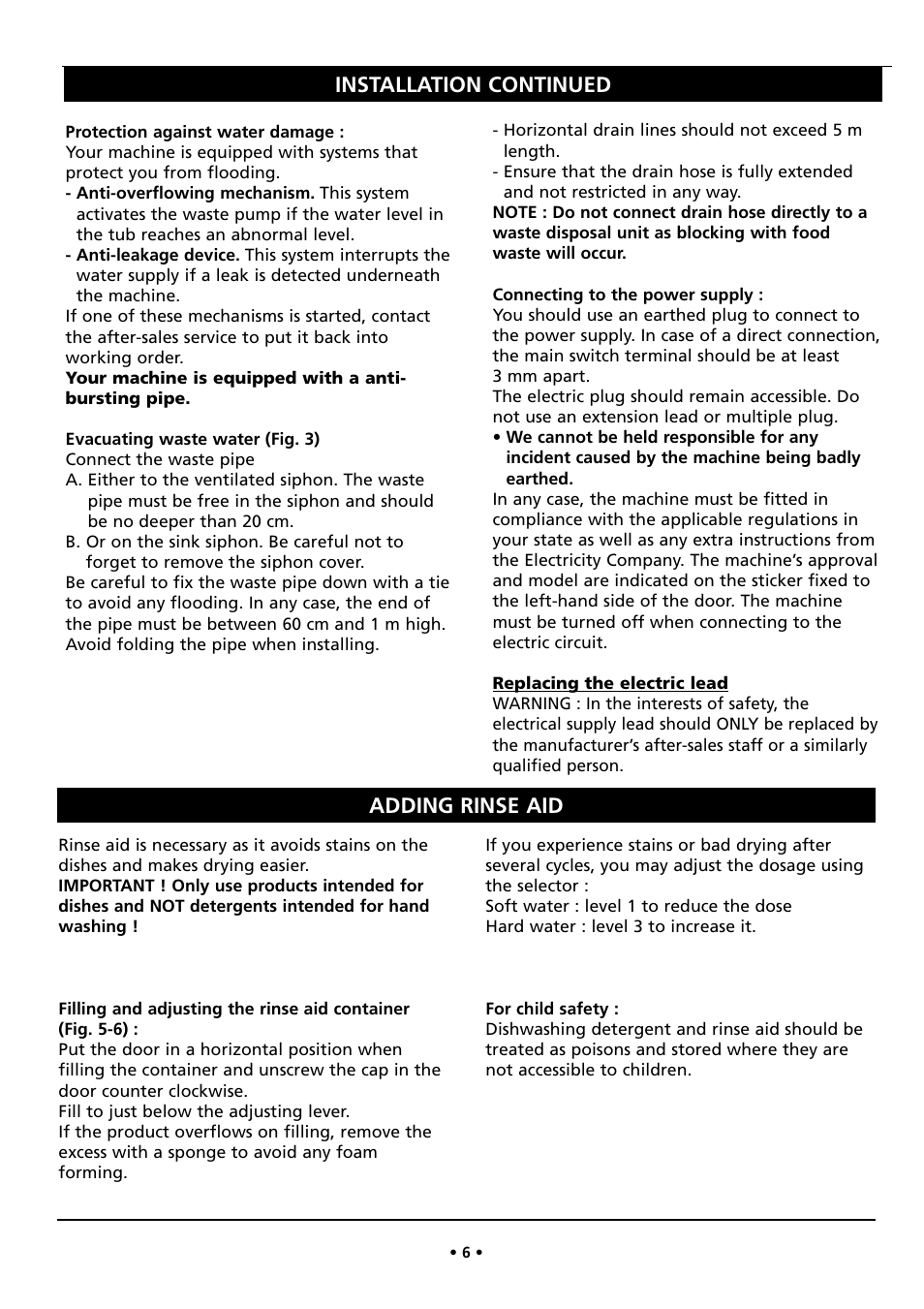 Adding rinse aid, Installation continued | Kleenmaid DW26I User Manual | Page 6 / 24