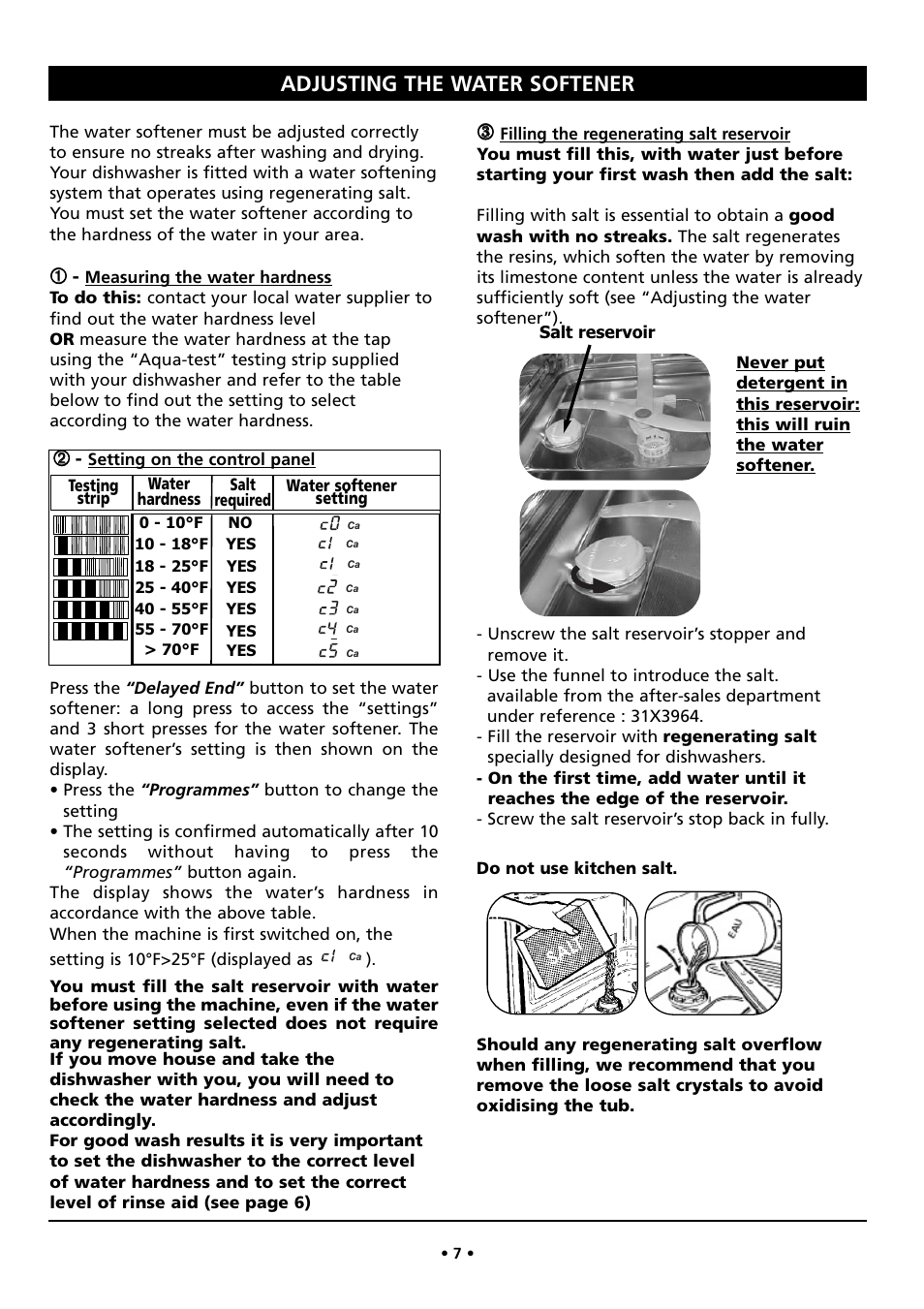 Adjusting the water softener | Kleenmaid DW26I User Manual | Page 7 / 24