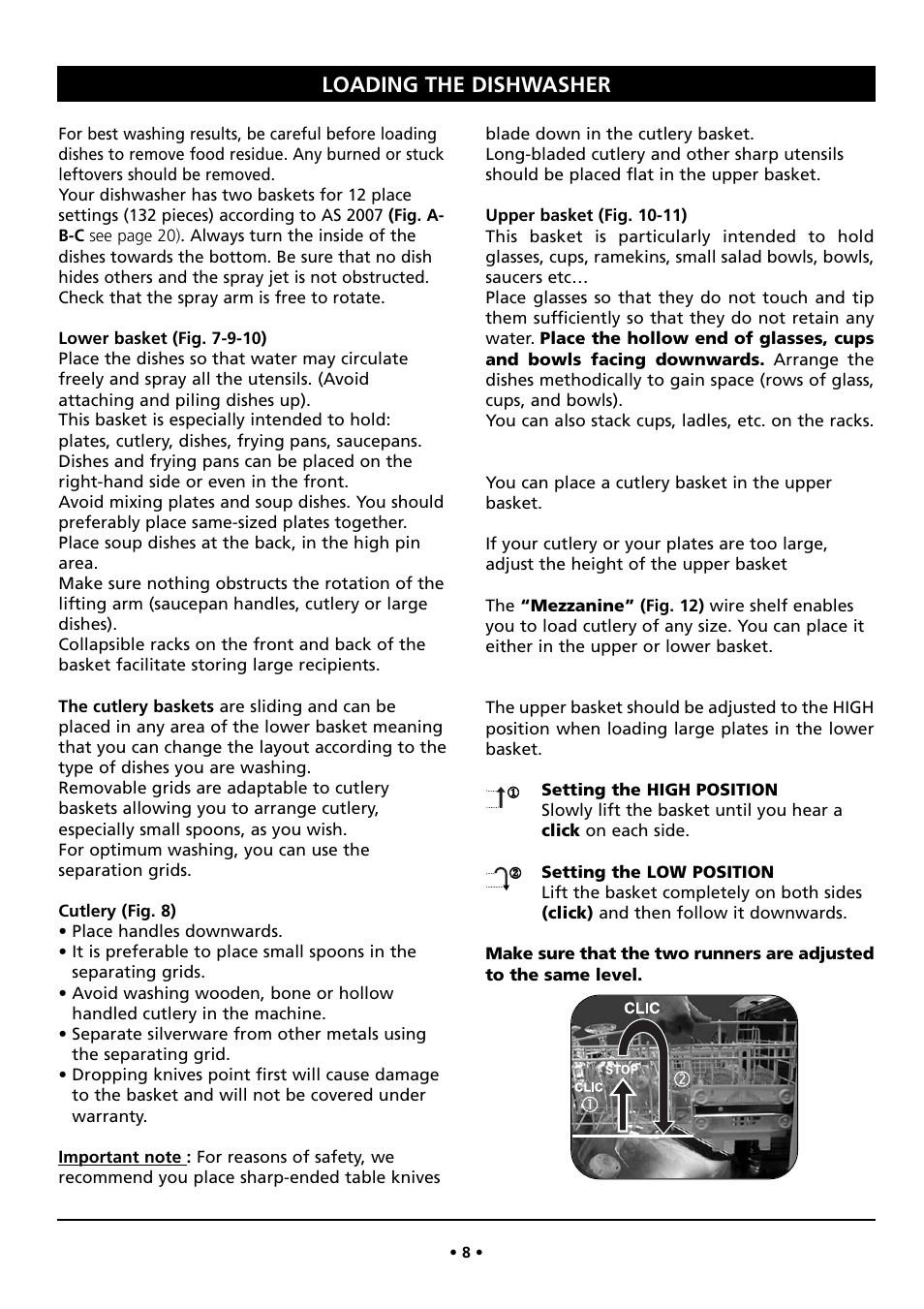 Loading the dishwasher | Kleenmaid DW26I User Manual | Page 8 / 24