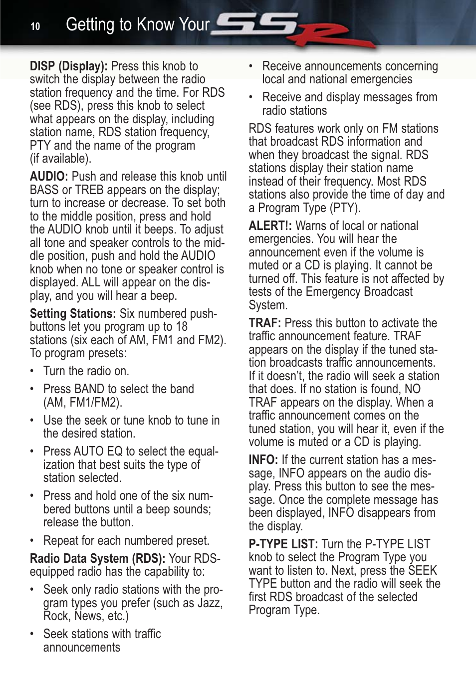 Getting to know your | CHEVROLET SSR User Manual | Page 10 / 16